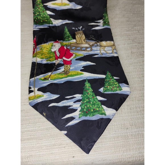 Oscar de la Renta Couture Silk Necktie Mens Santa Golf Vtg USA Made Christmas - Picture 2 of 6